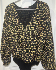 Buddy Love Black Beige Animal Print Long Sleeve Bodysuit Size L