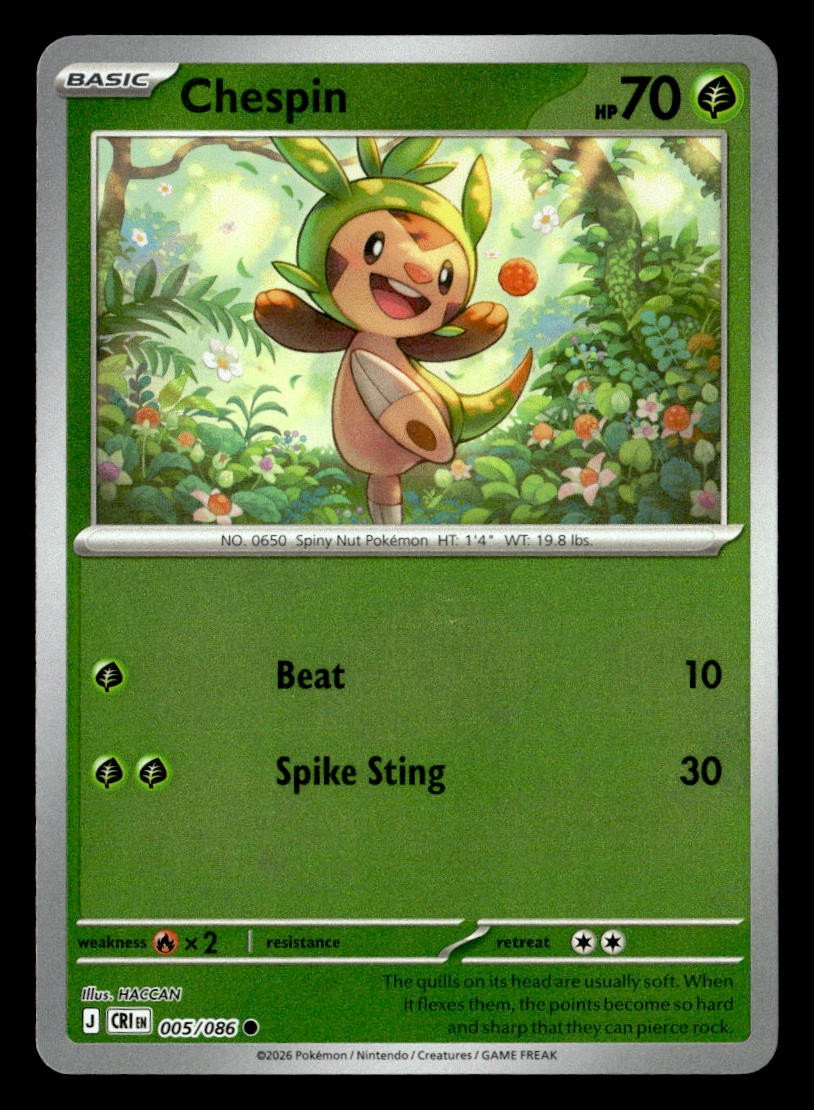 Pokemon Chespin #005/086 tcg Near Mint or Better