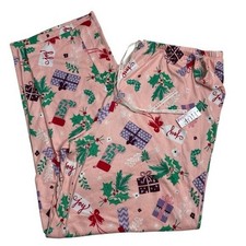 HUE Comforts And Joy Mid-Rise Pajama Pants Pink Christmas Print XL New