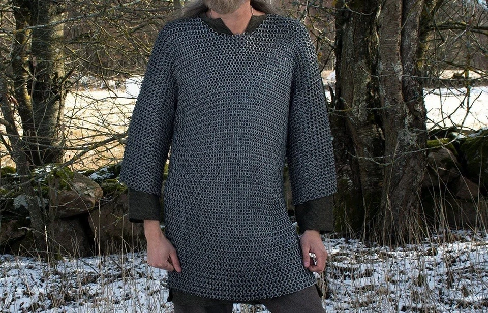 Medieval 8 mm Mild Steel Round Ring Riveted Half Sleeve Chainmail Shirt (L) Foto 3 de 4