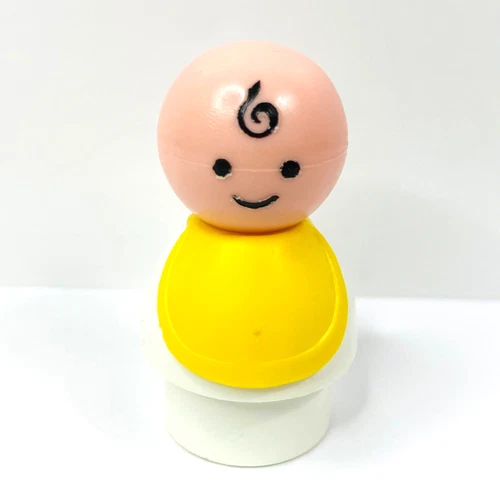 Vtg Fisher-Price Little People Play Family Nursery Set #761 Bald Baby w/ Bib