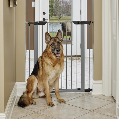 #ad 39 Inch High Walk Thru Pressure Mounted Gray Steel Dog Gate Expands to 38 Inche $87.45