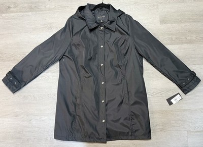 Weatherproof Long Hooded Rain Coat Women Size 2X Black Detachable Hood NWT