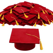 Bulk Kids Red Felt Elementary School Graduation Caps with Tassel for 36