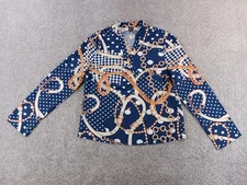 Shein Medium Womens Long Sleeve Shirt Blue Geometric V-Neck Polyester