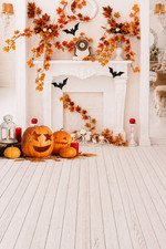 5x7ft Halloween Fall Photography Backdrop Fireplace Pumpkin Autumn Avezano
