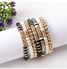 Surfer Heishi Clay Bead Bracelets for Women Bohemian Stackable Gold Beaded Stret