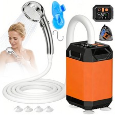 Portable Camp Shower LCD Display Remaining Power & Water Temp Electric Pump Kit