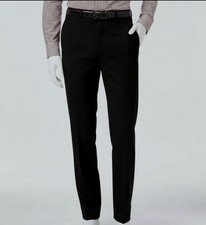  95 Calvin Klein 32W 30L Men's X Slim Fit Black Flat Front Trousers Dress Pants