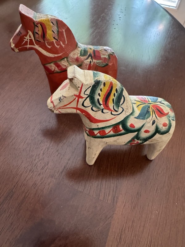 Pair of Vintage Swedish Wooden Painted Dala Horses