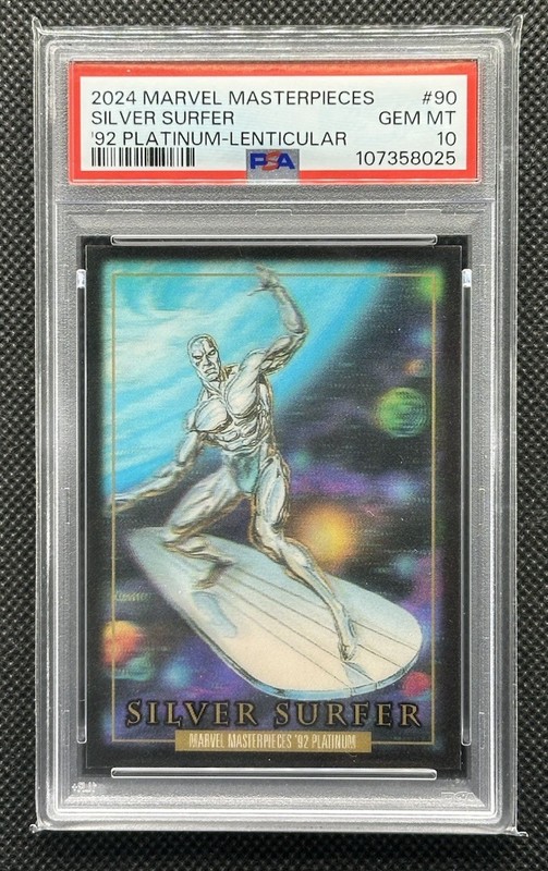 2024 Marvel Masterpieces '92 Platinum Silver Surfer Lenticular 3-D #90 PSA 10