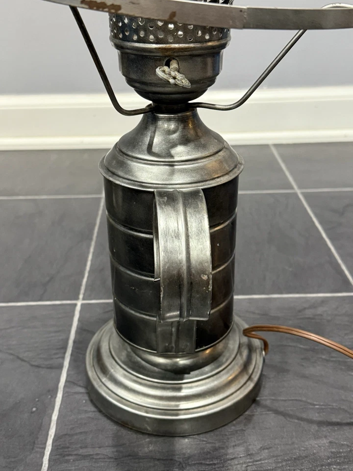 Vintage Pewter Color Table Hurricane Oil Lamp Metal Farmhouse No Glass Or Shade - Image 4 of 4