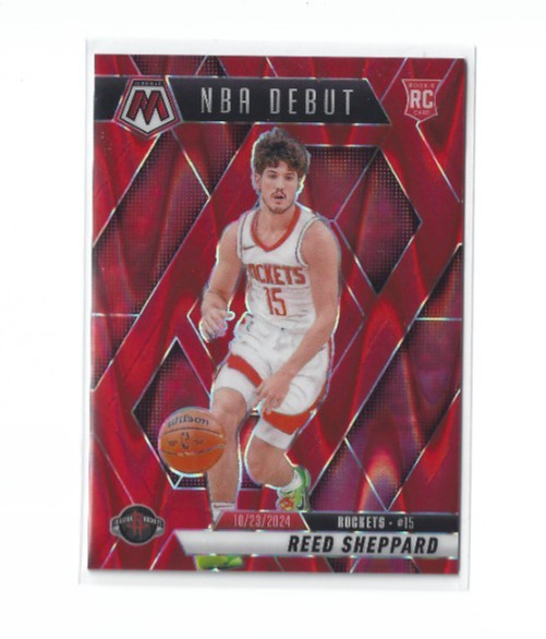 2024-25 Panini Mosaic Reed Sheppard RC #252 NBA Debut Red Seismic /299 Rockets