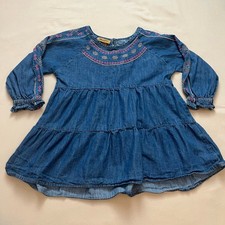 Wrangler Girls Embroidered Tiered Swing Denim Shirt Size Medium