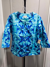 Coldwater Creek Women's 14 NWT Sateen Jasmine Jacket Blue Floral Coastal Grandma