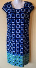 Liz Claiborne Size Small Cap Sleeve Geometric Sheath Dress Knee Length Retro