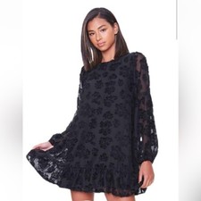 Forever 21 Black Floral Embellished Peasant Dress