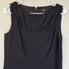 Ann Taylor  Black Scoop Neck Unique Pleated Sheath Dress, Size 6