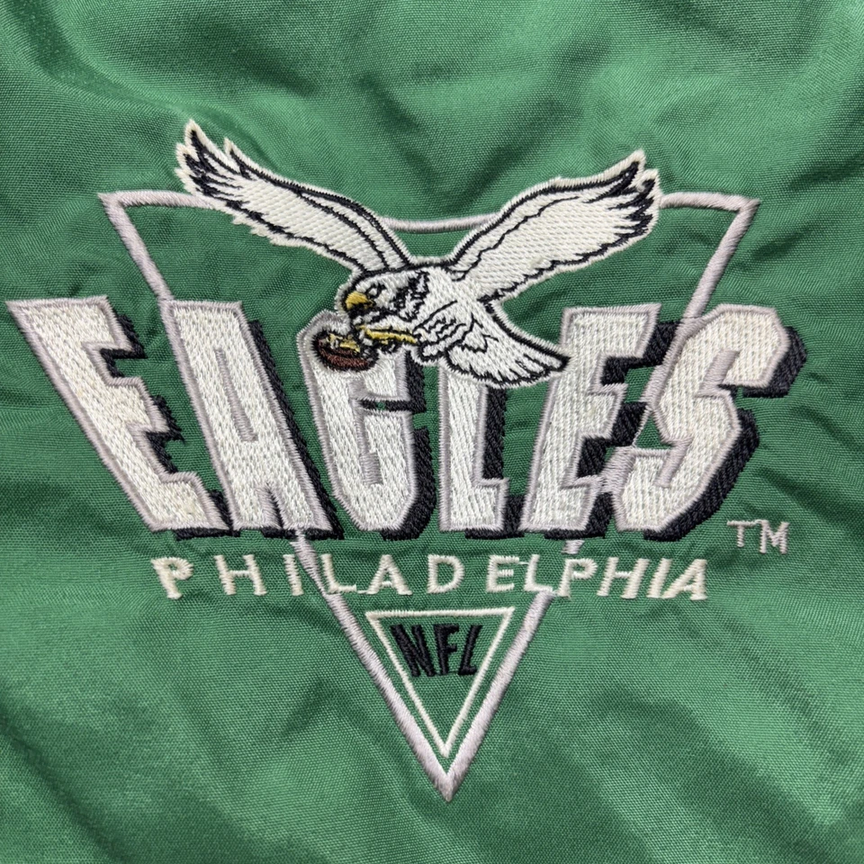 Chaqueta de Colección Philadelphia Eagles NFL Puffer Años 90 Para Hombre Capucha Grande Bordada Foto 4 de 4