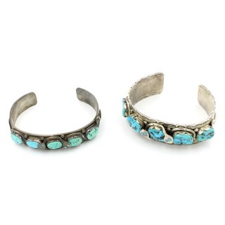 Zuni Signed Effie Calavaza Sterling Turquoise Snake Bracelets Lot of 2 #S4559 3