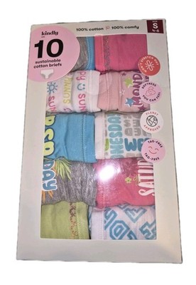 Kindly Girl's Size S 4-6 Cotton Briefs Underwear 10 Count NEW