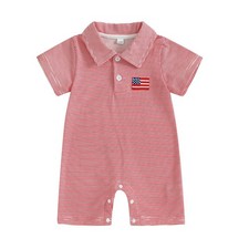 Newborn Baby Boy 4th of July Outfit US Flag Embroidery Short Sleeve Lapel But...