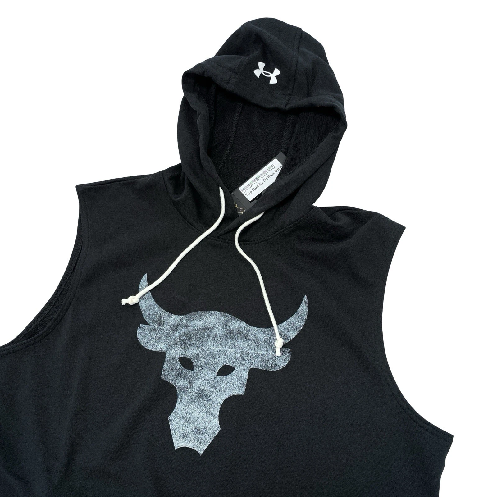 Under Armour Men's Project Rock Terry Sleeveless Hoodie Size L Black 1367108 - product detail image 3