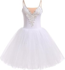 Ballerina Embroidered Leotard Swan Lake Performance Costume Tutu Dance Dress M