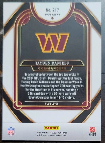 2024 Select Jayden Daniels RC Club Level Black/Gold Shock Prizm- COMMANDERS - Picture 2 of 2