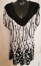 GITANO Vintage Black White Blouse Shirt Top Womens Plus Size 26 28 Stylish Dress