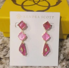 Kendra Scott Bianca Linear Earrings Gold Pink Mix   NWT $98  Gift BOX!