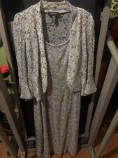 R M Richards Silver Lace Sequin Formal 2-Piece Jacket Dress Set Size 12