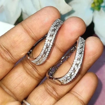 2 Ct Round Lab Created Diamond Huggie Hoop Earrings 14K White Gold Plated