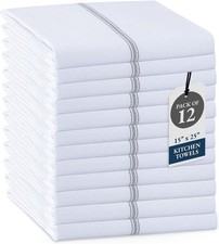6/12 Pack Kitchen Towels: 100 Cotton, 14x25", Super Absorbent, Blue Stripe Dish