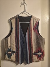 Southwestern style waistcoat vest Aztec navajo inspired pattern woolblend Lg