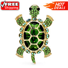 Gold-Tone Enamel Rhinestone Turtle Sea Animal Fashion Party Metal Pin Brooch