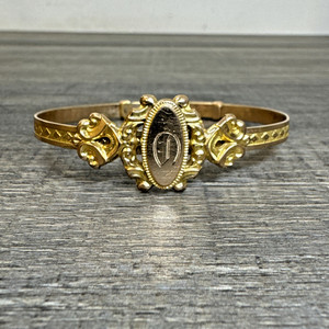Authentic Antique Gold Plated Engraved Detailed Adjustable Bangle Cuff 10.1 Grams