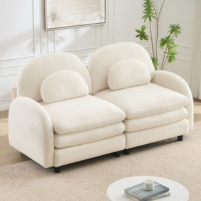 Convertible Modular 2-Seat Sofa Teddy Fabric Plush Cushion Double-Layer Modern