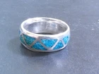 Silver and Inlaid Turquoise Band Ring, unisex, size 5-1/4, handmade, vintage