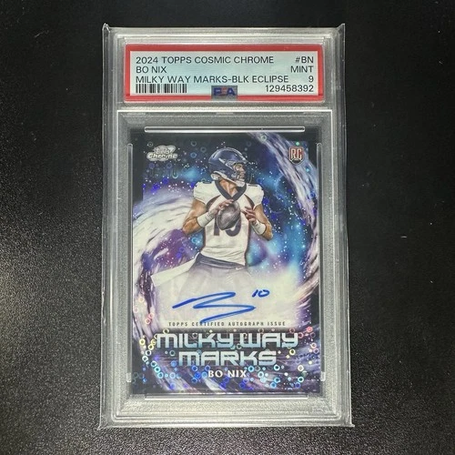2024 Topps Cosmic Chrome Bo Nix Milky Way Marks Black Eclipse Auto /10 SP PSA 9