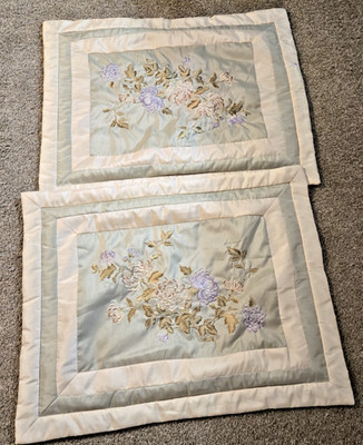 (2) Ellison Euro Style Pillow Shams, Embroidered,  Silky Fabric, Soft Green