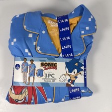 Character Sonic The Hedgehog Youth 3-Piece Pajama Set Blue Size L-14/16 NWT
