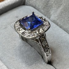 TANZANITE RING,  LAB, CUSHION CUT AT 8mm Or 2...