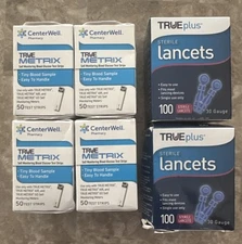 True Metrix Blood Glucose Test Strips 200 (50x4) & 200 Plus Lancets (100x2) Lot