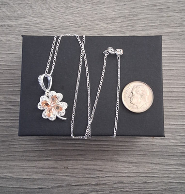 cadena y trebol corazon con zirconia plata 925 16'' de larga.
