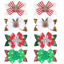 8 Pcs Christmas Sequin Glitter Hair Bows with Alligator Hair Clips Sequin Bows