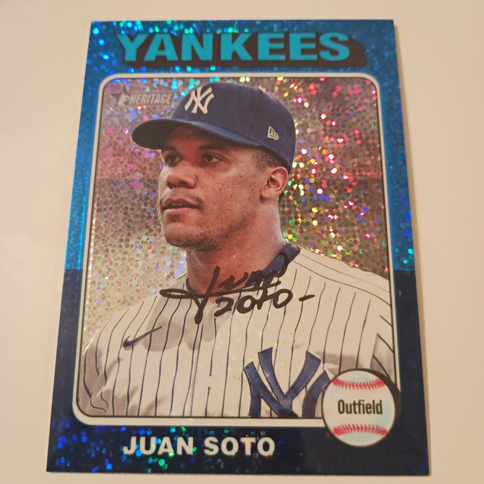 2024 Topps Heritage Juan Soto #143 Chrome Blue Sparkle Refractor NY Yankees
