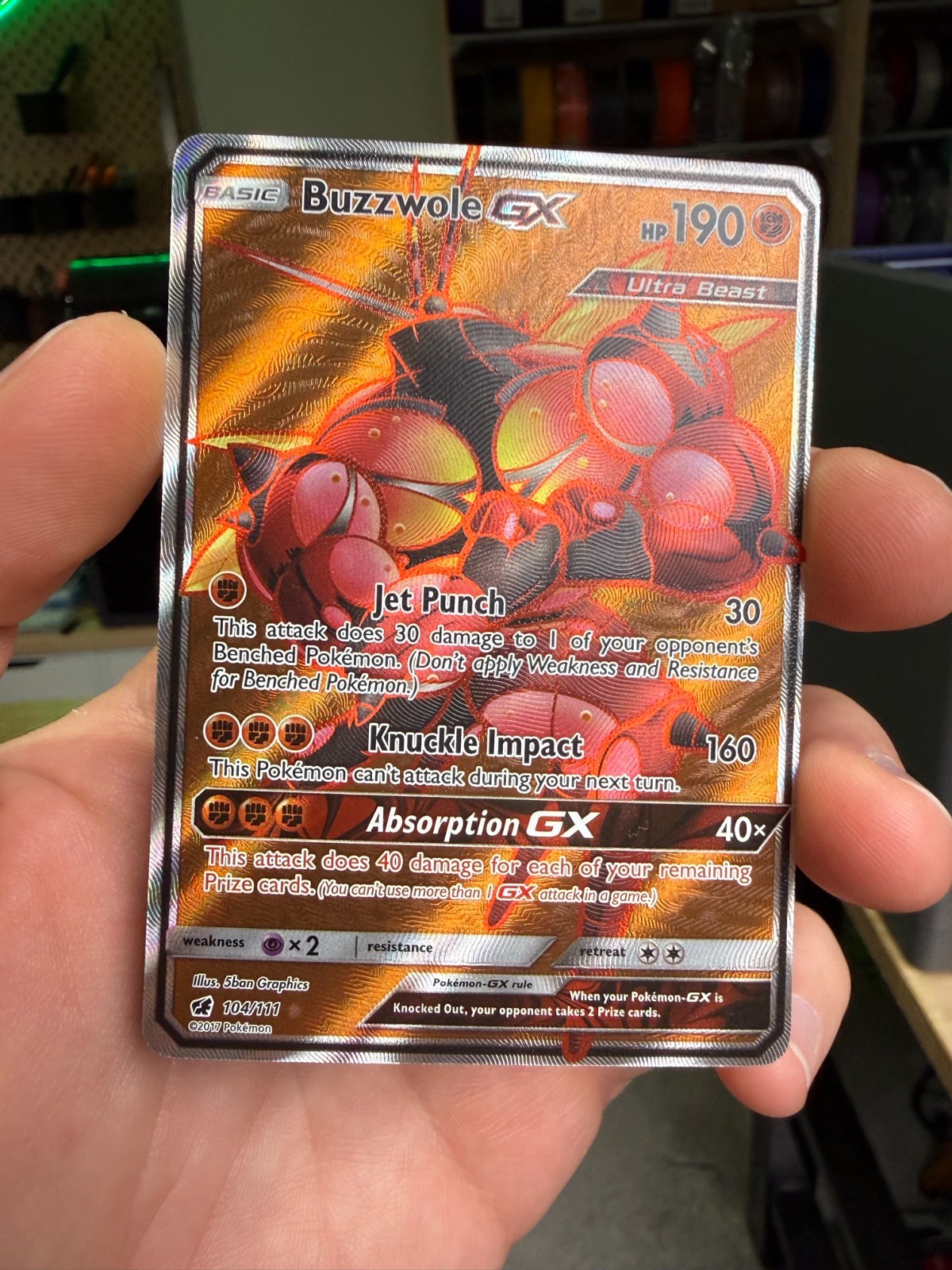 Pokemon ENGLISH Buzzwole GX FULL ART Crimson Invasion HOLO Card 104/111 RARE