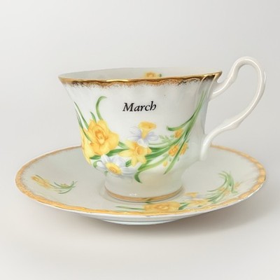 Vintage Flower Of The Month Teacup March Yellow Daffodils Porcelain