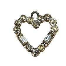Vintage Silver-Tone Rhinestone Heart Pendant Charm Small Necklace Jewelry